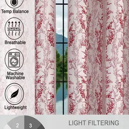AJISH Maroon & White Set of 2 Floral Window Curtain image 5