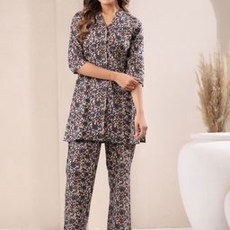Janasya Women Beige Pure Cotton Floral Printed Straight Co-ord Set-picture-54