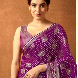 HERE&NOW Woven Design Pure Georgette Banarasi Saree image 4
