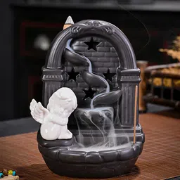 Ekhasa Black & White Cupid Angel Ceramic Incense Backflow Smoke Fountain With LED Lights-58