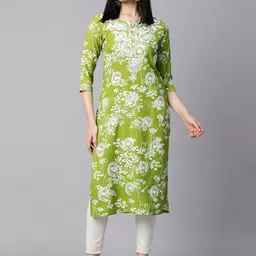 DIVASTRI Floral Printed Notch Neck Thread Work Straight Kurta-23