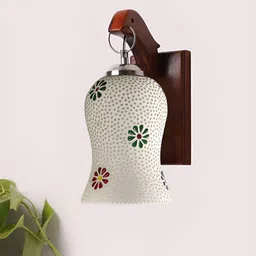 Devansh White & Red Textured Wooden Glass Bell Shaped Shaped Wall Lamp-image-53