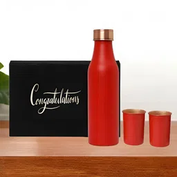 INTERNATIONAL GIFT Red Set of 3 Copper Solid Water Bottle-22