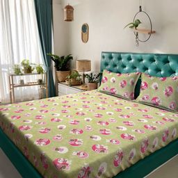 KLOTTHE Kids Green Printed 400 TC Cotton King Double Bedsheet Set- 2.70 m x 2.70 m-image-88