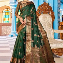 Shriyangan Ethnic Motifs Woven Design Zari Pure Silk Kanjeevaram Saree-image-17