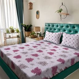 Myntra Elegant Homes Purple Floral Pure Cotton 400 TC King Bedsheet Set 2.5m x 2.25m-image-83
