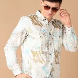 V-Mart Men Classic Spread Collar Abstract Printed Cotton Slim Fit Casual Shirt-image-52