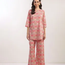JISORA Printed Round Neck Cotton Top With Trousers Co-Ords-picture-48