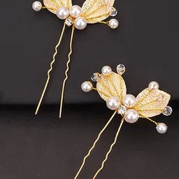 Blubby Set Of 2 Fur Bridal Golden Leaf Juda Comb Pin-57