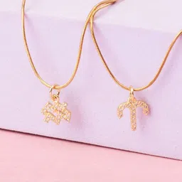 SALTY Set Of 2 Stones-Studded Aquarius & Aries Pendant With Chain-47