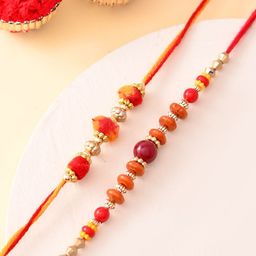 Aapno Rajasthan Set of 2 Stone-Studded & Beaded Rakhi Gift Set-35