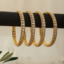 T4 JEWELS Set Of 4 Gold-Plated Kundan Studded Bangles-13