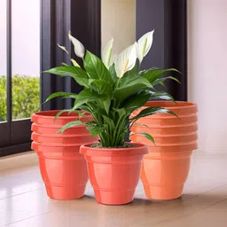 Kuber Industries Red & Orange-Coloured Set Of 10 Plastic 2-Layer Planters image 1
