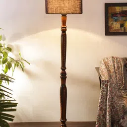 Devansh Brown & Blue Wooden Floor Lamp With Shade-34
