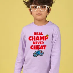 NUSYL Boys Real Champ Never Cheat Text Printed Round Neck Cotton Casual T-shirt-image-68