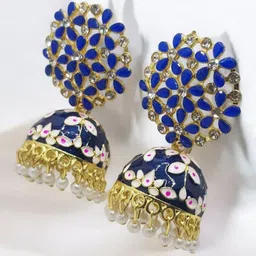 Bienvene Gold-Plated Artificial Stone & Beads Dome Shaped Jhumkas-0