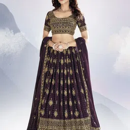 Shee Star Embroidered Sequinned Semi-Stitched Lehenga & Unstitched Blouse With Dupatta-picture-38