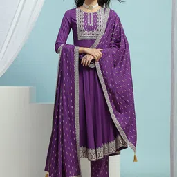 Khushal K Women Floral Embroidered Regular Thread Work Kurta with Trousers & With Dupatta-55