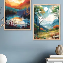Kotart Brown & Blue 2 Pieces Modern Wooden Wall Arts-picture-18
