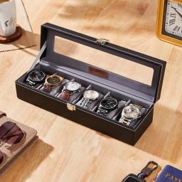 Leather Watch Organiser Box with 6 Slots Watch Organiser with Transparent Lid Watch Box-23