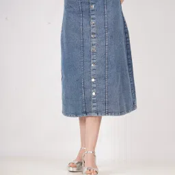 Women Solid A-line Light Blue Skirt-image-17