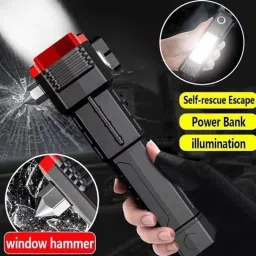 cilesis torch with power bank belt cutter long range rechargeable battery Torch (Black) Torch image 3