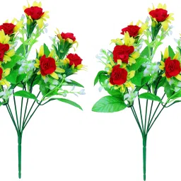 Pack of 02 Artificial Rose Bunch For Vase Pot Red Rose Artificial Flower-image-8