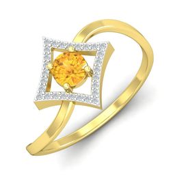 KUBERBOX Citrine 18KT Gold Diamond Studded Square Ring 1.96 g-image-12