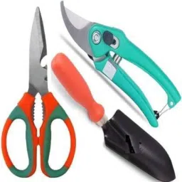 Gardening Tools Combo of Scissor, Trowel and Garden Scissors Pruning Bypass Secateurs Flower Cutter Branch Trimmer Carbon Steel Blade with Lock Garden Tool Kit (3 Tools) Garden Tool Kit-49