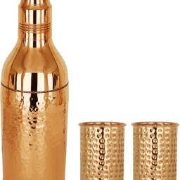 Hammered Water Bottle With Glass Set Of 2| 1700 ML Capacity 300 ML Glass | Serving Drinking Storage Water | Bar Hotel Set Of 2 2300 ml Bottle-image-34