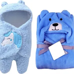 Baby Blankets New Born Combo Pack of Hooded Wearable Wrapper HOODED BABY BLANKET Cartoon Embroidery-image-26