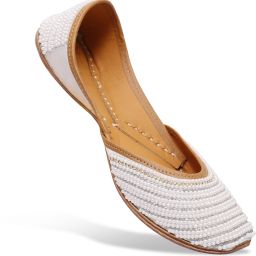 White Pearl Ethnic Wedding Punjabi Jutti Mojari for Women's Jutis For Women-image-19