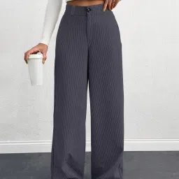Women Loose Fit Grey Viscose Rayon Trousers-picture-19