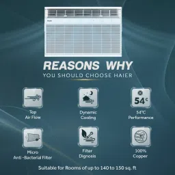 haier 2024 Model 1.5 Ton 3 Star Window Air Flow, Anti Bacterial Filter, 54 High Ambient Performance, Dynamic Cooling, Top Flow AC - White image 2