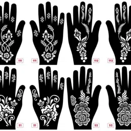 Set of 8 Henna Tattoo Stencil | Mehandi Stencils For Women, Girls & Kids-17