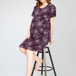 Zeyo Floral Printed Pure Cotton Maternity T-shirt Nightdress-image-88