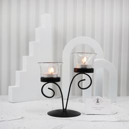 Metal Glass 2-Cup Centrepiece|Perfect for Home Decor, Tabletop Iron Tealight Holder Set-image-4