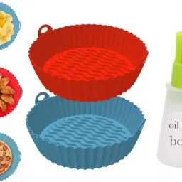 3-Pack , 2 pcs-Air Fryer Reusable Silicone Pot, 1 pcs-Oil Brush bottle Airfryer Tray-16