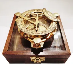 Brass Sundial Compass With Wooden Glass Box Collectible Gift Compass-picture-24