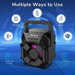 WOOS Portable Bluetooth Speaker with RGB Lights, AUX, USB & TF Card Support 3 W Bluetooth Speaker image 3