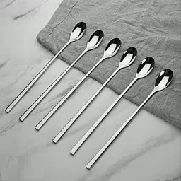 fanqew Long Handle Soda Stainless Steel Coffee Spoon Set (Pack of 6) Disposable Stainless Steel Cutlery Set-picture-30