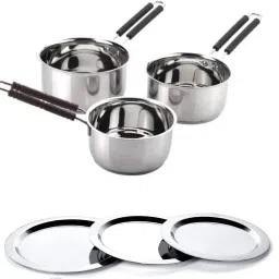 Stainless Steel Saucepan Set with Lid, Silver with Handle for Tea, Coffee K1 Bowl Serving Set-image-16