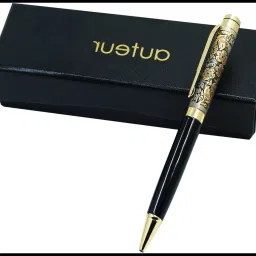 Juno Black Color , Blue Ink, Dual Tone Carved Cap with Flowers, Metal Body Ball Pen-image-72