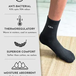 Heelium Kids Black Pack of 5 Solid Bamboo Anti-Odour Calf-Length Socks image 5