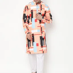 Hangup Men Printed Kurta with Pyjamas & With Nehru Jacket image 2
