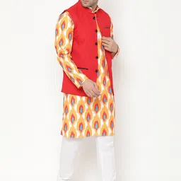 Hangup Men Printed Kurta with Pyjamas & Nehru Jacket image 2