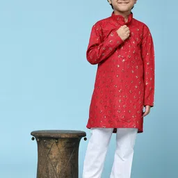 Pro-Ethic STYLE DEVELOPER Boys Geometric Embroidered Sequinned Regular Kurta with Pyjamas image 3