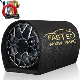 8 Inch Grey Car Bass Tube Subwoofer with Inbuilt Amplifier Plug & Play Bass Tube Powerful Audio & Deep Bass with Amplifier Wire Kit Subwoofer-12