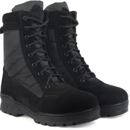XHUGOY Genuine Black Suede Leather Military Combat Light Weight Boots For Men Boots For Women-image-46
