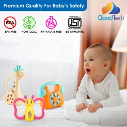 cloudtech Colorful Plastic Non Toxic, BPA Free, Set of 3 Rattles And Teethers for Babies Rattle image 4